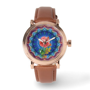 SCHÖNE PINKROSE IN PSYCHEDELEN KREISEN ARMBANDUHR