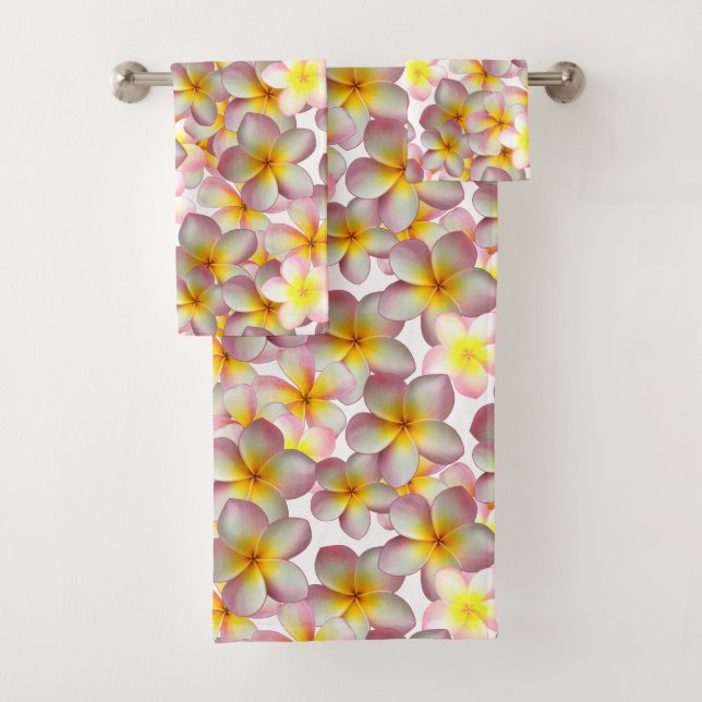 Schöne Plumeria-Blume auf Weiß Badhandtuch Set (Insitu)