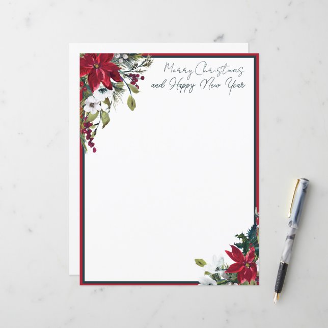 Schöne Poinsettia Rahmen Weihnachten (Vorderseite/Rückseite Beispiel)