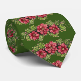 Schöne Pointsettia zu dunkelgrünen Weihnachten Krawatte