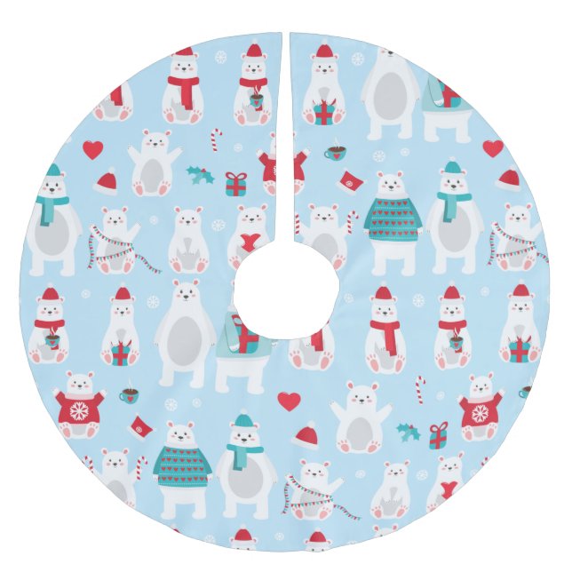 Schöne Polarbären Polyester Weihnachtsbaumdecke (Vorderseite)