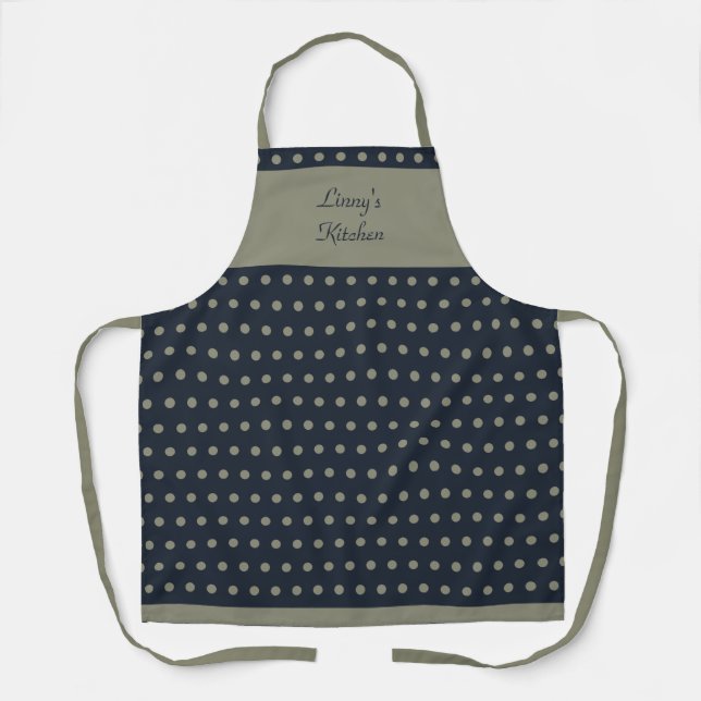 Schöne Polka Dot Dusty Sage und Black Schürze (Vorderseite)