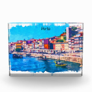 Schöne Porto Portugal Panoramasicht Watercolor Fotoblock
