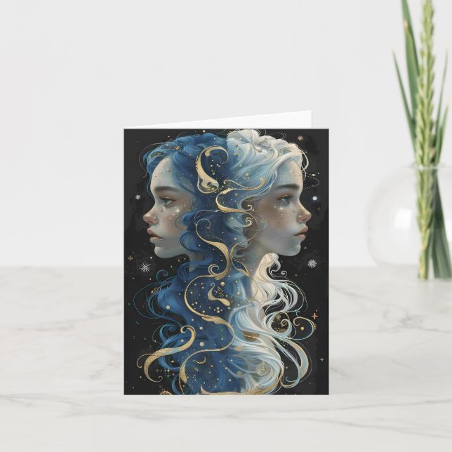 Schöne Portrait Gemini Zodiac Karten (Vorderseite)