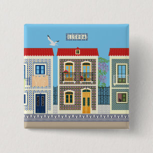 Schöne portugiesische Häuser mit Fliesen oder Azul Button