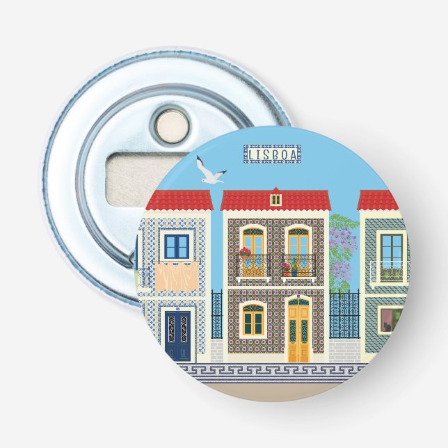 Schöne portugiesische Häuser mit Fliesen oder Azul Flaschenöffner (Vorderseite)