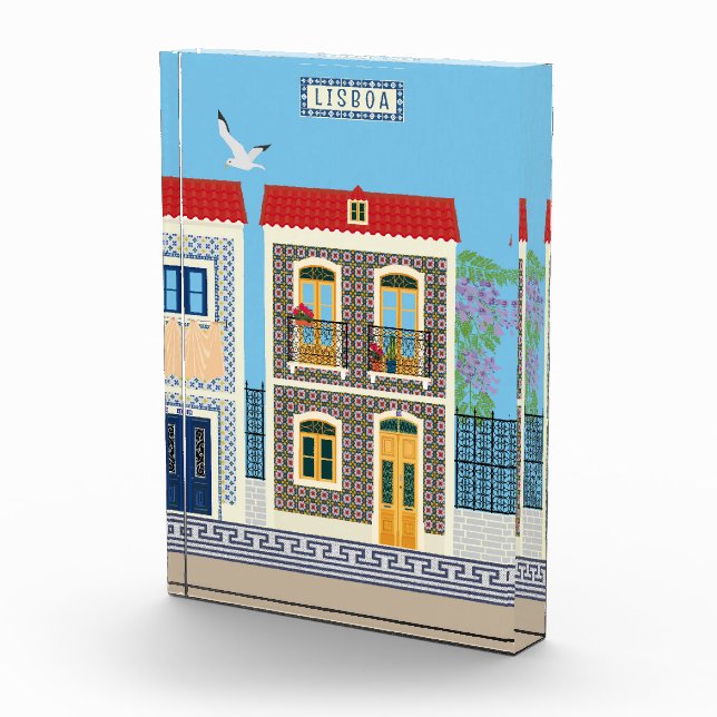 Schöne portugiesische Häuser mit Fliesen oder Azul Fotoblock (Rechts)