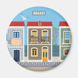 Schöne portugiesische Häuser mit Fliesen oder Azul Magnet