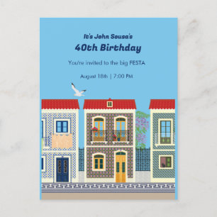 Schöne portugiesische Häuser mit Fliesen oder Azul Postkarte