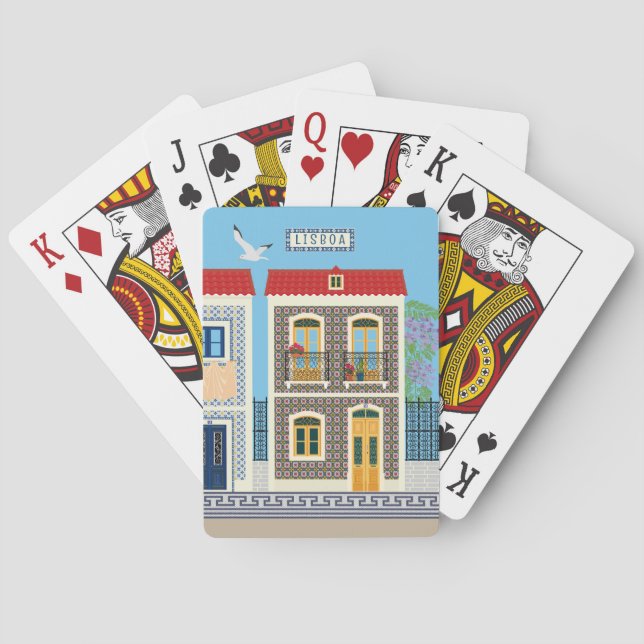 Schöne portugiesische Häuser mit Fliesen oder Azul Spielkarten (Rückseite)