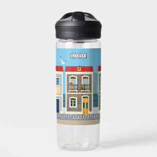 Schöne portugiesische Häuser mit Fliesen oder Azul Trinkflasche