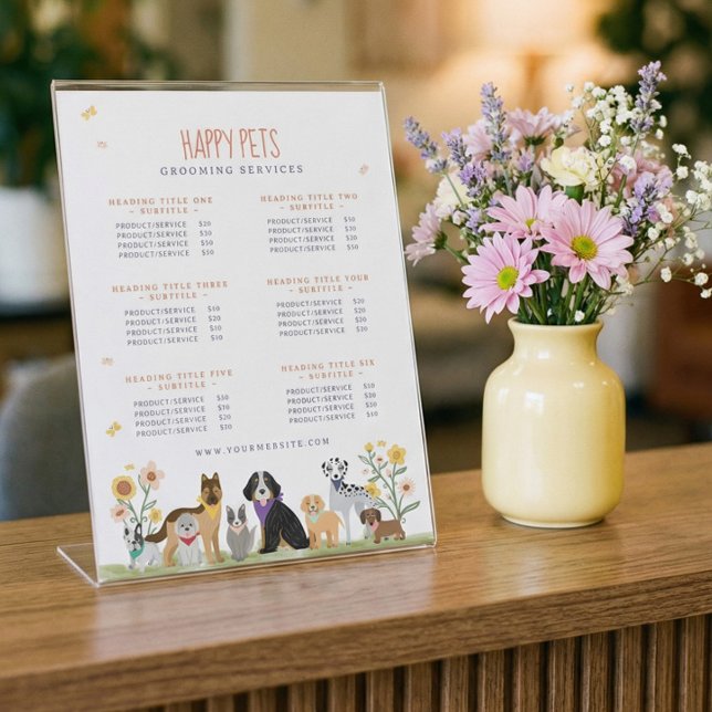 Schöne Preise für Pet-Pflege und wachsende Service Sockelschild (Lovable Happy Pet Care & Grooming Service Prices Pedestal Sign)