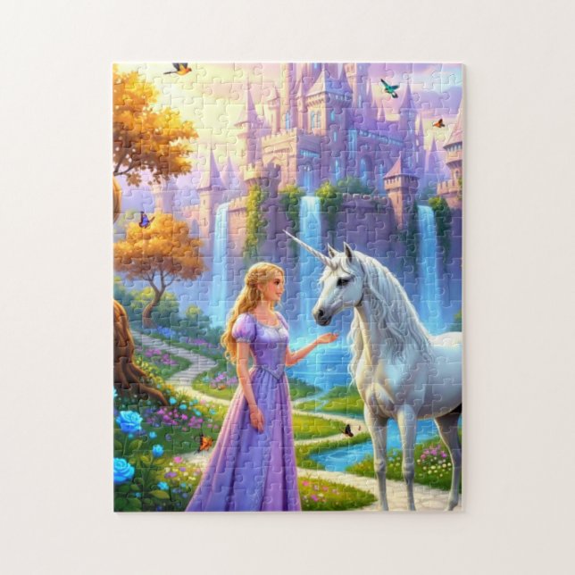 Schöne Prinzessin trifft Einhorn (Vertikal)