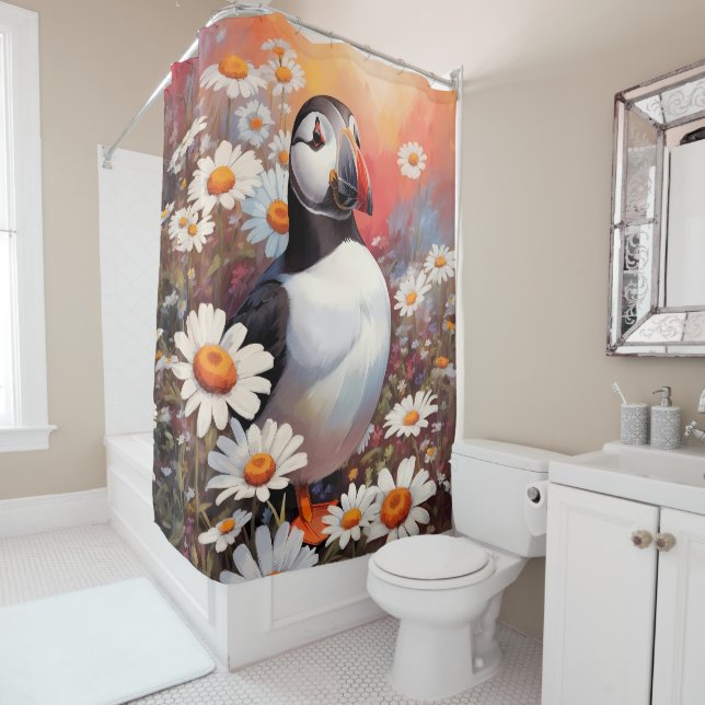Schöne Puffin auf dem Platz Daisy Duschvorhang (Beispiel)