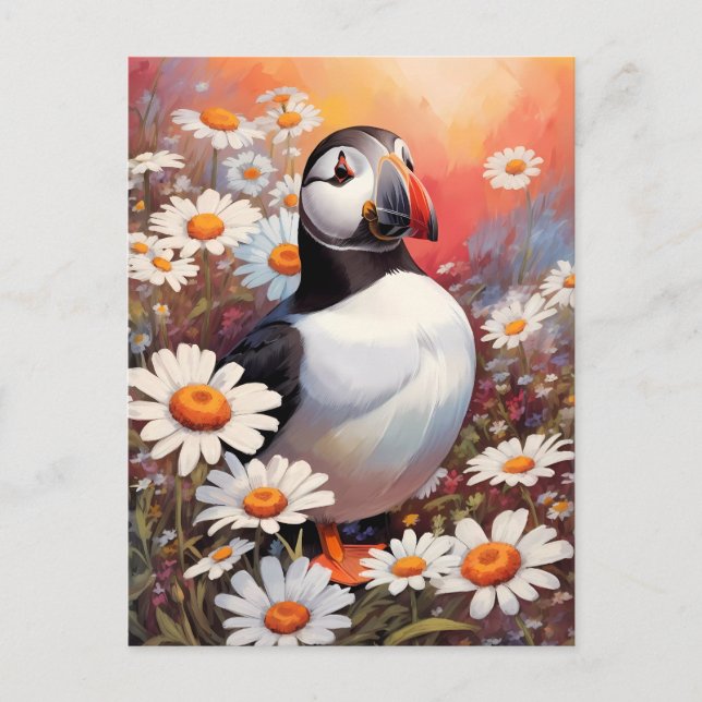 Schöne Puffin auf dem Platz Daisy Postkarte (Vorderseite)
