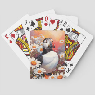 Schöne Puffin auf dem Platz Daisy Spielkarten