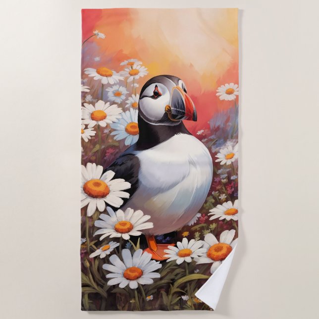 Schöne Puffin auf dem Platz Daisy Strandtuch (Vorderseite)