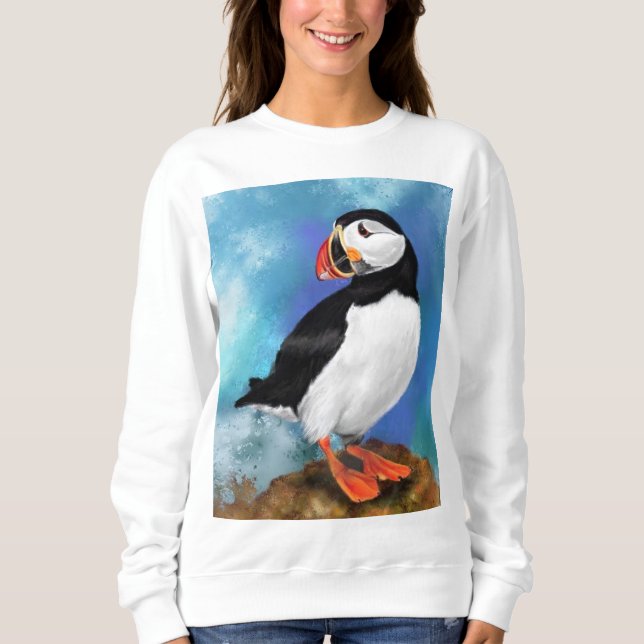 Schöne Puffin Bird Malerei Migned Sweatshirt (Vorderseite)