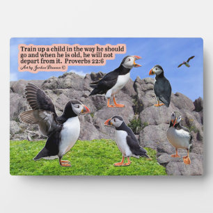 Schöne Puffin Scripture Plaque Proverbs 22:6 Fotoplatte