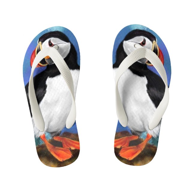 Schöne Puffin Vogelmalerei Kunst Kinderbadesandalen (Fußbett)