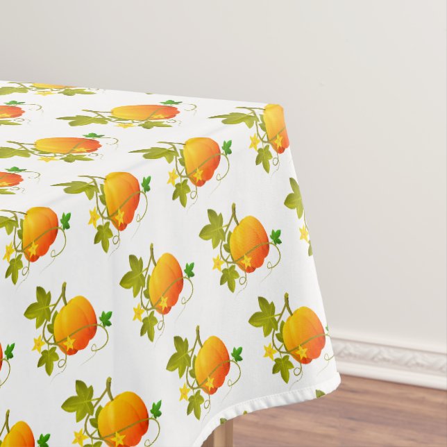 Schöne Pumpkins auf weißem Tableclout Tischdecke (Beispiel)