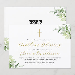 Schöne QR UAwg Greenery Cross Mutter Segen Einladung