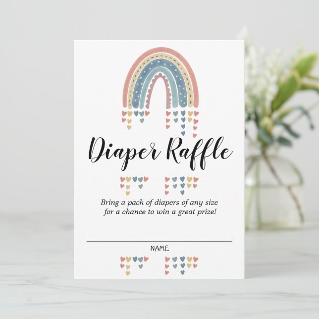 Schöne Rainbow Baby Dusche Windel Raffekarte Einladung (Stehend Vorderseite)