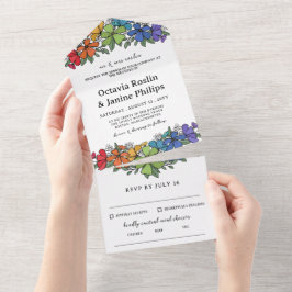 Schöne Rainbow Floral LGBT Wedding All In One Einladung