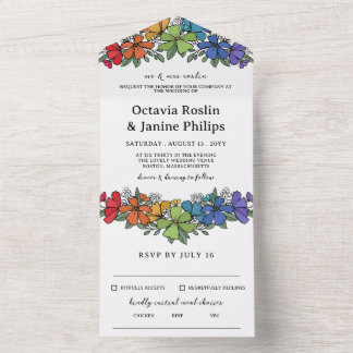 Schöne Rainbow Floral LGBT Wedding All In One Einladung