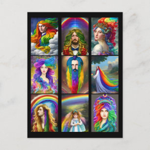 Schöne Rainbow Hair People porträtiert Fantasie Postkarte