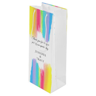Schöne Rainbow-Personalisierte LGBTQ-Hochzeit Geschenktüte Für Weinflaschen