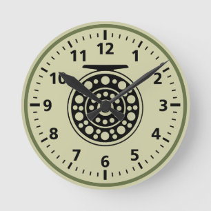 Schöne Raumdekoration Fly-Fishing-Rolle  Runde Wanduhr
