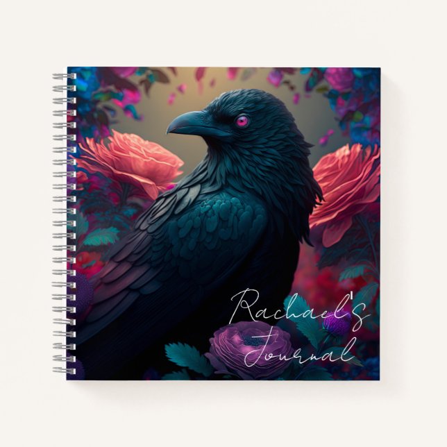 Schöne Raven und Blume Notizbuch (Vorderseite)