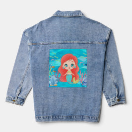 Schöne RED HAIR Meerjungfrau spielt Jeansjacke