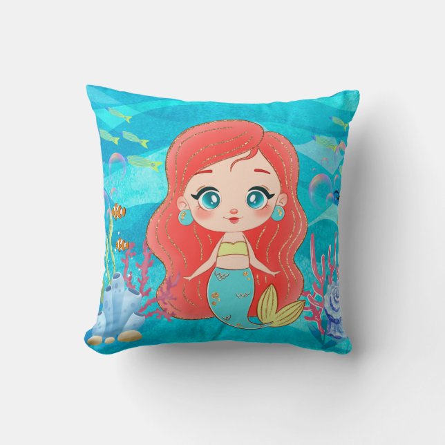 Schöne RED HAIR Meerjungfrau spielt Kissen (Vorderseite)