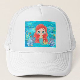 Schöne RED HAIR Meerjungfrau spielt Truckerkappe