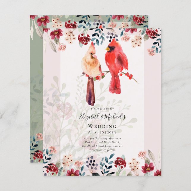 Schöne RED KARDINAL Birds Hochzeit Einladung (Vorne/Hinten)