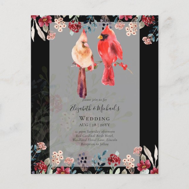 Schöne RED KARDINAL Birds Hochzeit Einladung Flyer (Vorne)