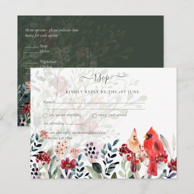 Schöne RED KARDINAL Birds Wedding Postkarte (Vorne/Hinten)