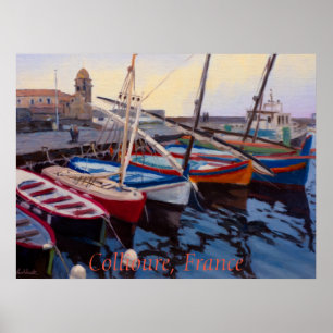 Schöne Red Orange Blue Green Boote in Collioure Poster