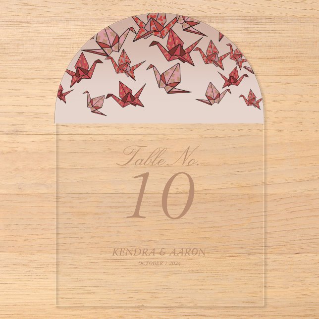 Schöne Red Origami Paper Crane Wedding Acryleinladungen (Vorderseite)