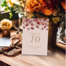Schöne Red Origami Paper Crane Wedding Tischnummer