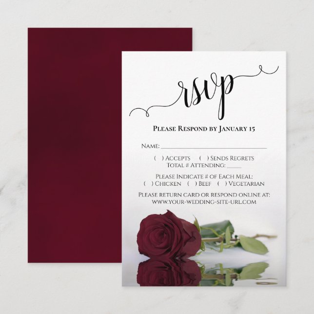 Schöne Reflektion Burgunder Rose Hochzeit RSVP Karte (Vorne/Hinten)