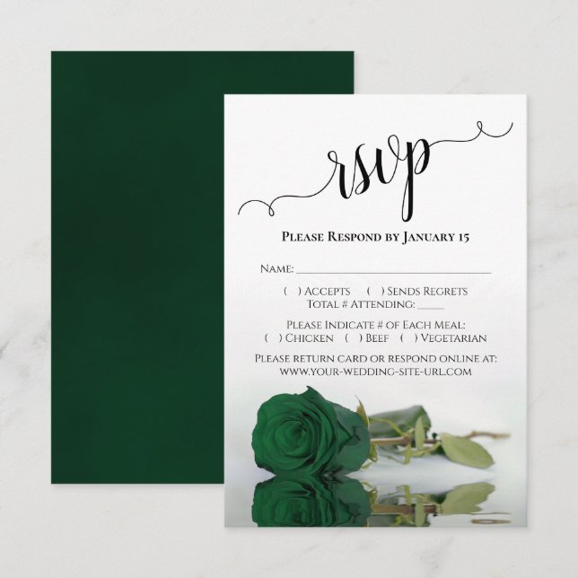 Schöne Reflektion der Grünen Rose Hochzeit RSVP Karte (Vorne/Hinten)