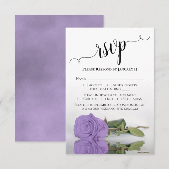 Schöne Reflektion Lavender Lila Rose Hochzeit RSVP Karte (Vorne/Hinten)