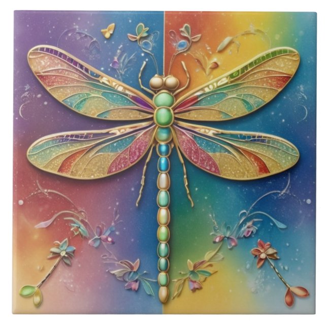 Schöne Regenbogen-Dragonfly - farbenfrohe Multicol Fliese (Vorderseite)