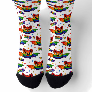 🦇🌈 Schöne Regenbogen-Fledermaus-Crew Socken