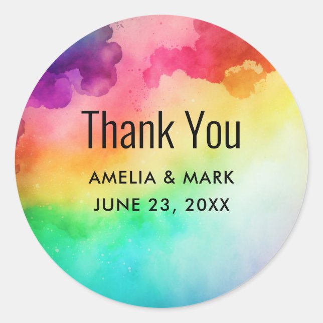 Schöne Regenbogenfarben Abstraktes Design Danke Runder Aufkleber (Vorderseite)