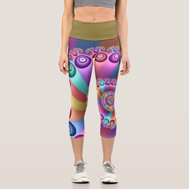 Schöne Regenbogenfarben Abstraktes Fraktal Kunst,  Capri Leggings (Vorderseite)