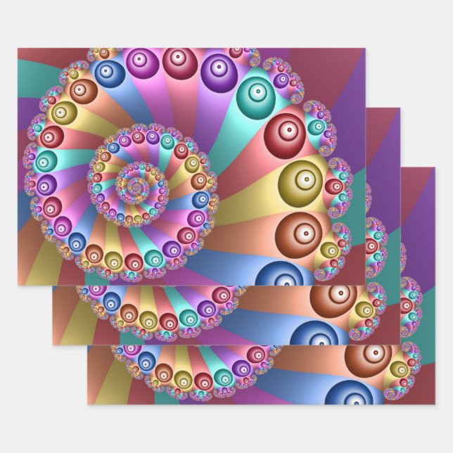 Schöne Regenbogenfarben Abstraktes Fraktal Kunst,  Geschenkpapier Set (Set)